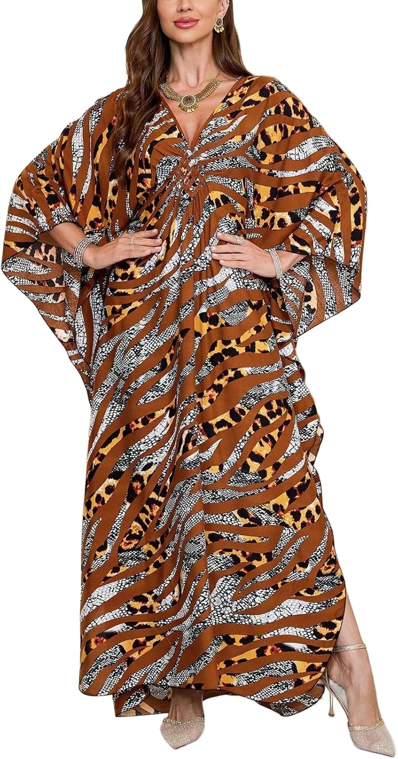 KEYLORTING Women’s Kaftan Beach Cover Up Dress Plus Size Summer Swimsuit Loungewear Maxi Dress - Image 1